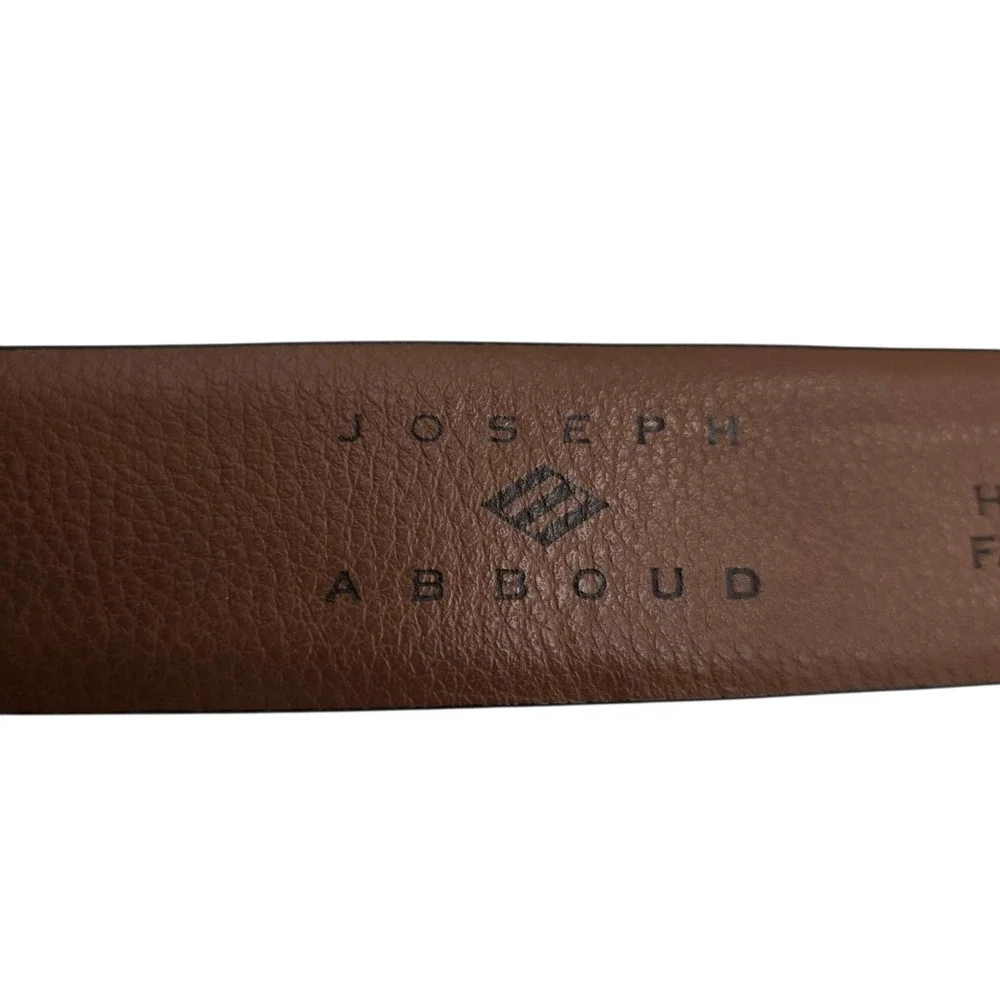 JOSEPH ABBOUD Italian Leather Brogue Dress Belt‎ Silver Buckle Brown 34 Waist